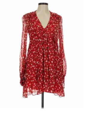 The Kopples Red Floral V-Neck Long Sleeve Dress